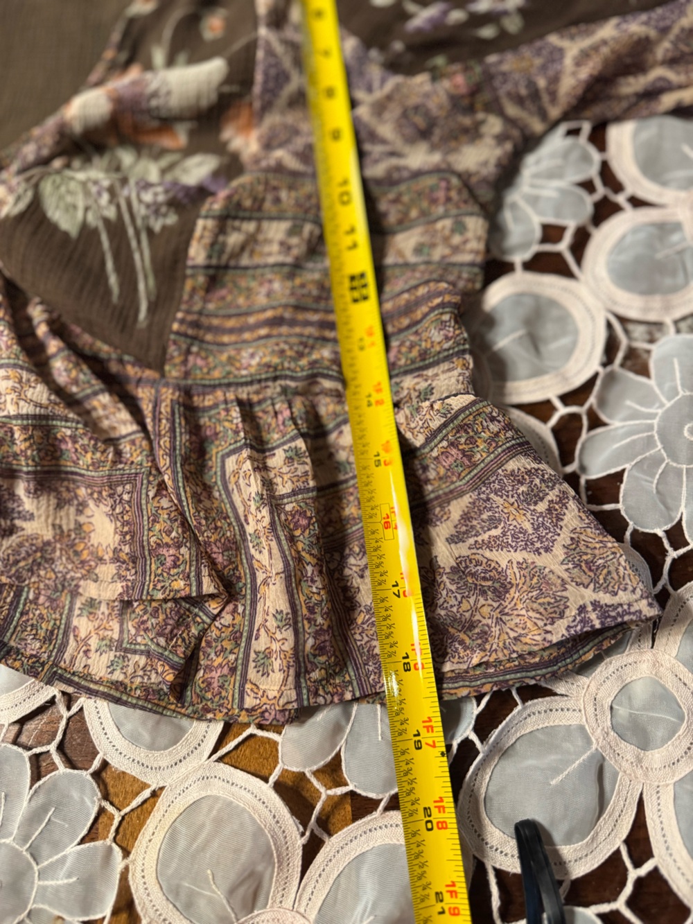 American Eagle XL Boho Floral Tie Front Peplum Blouse Bell Sleeve Cottagecore B6 - Picture 8 of 10